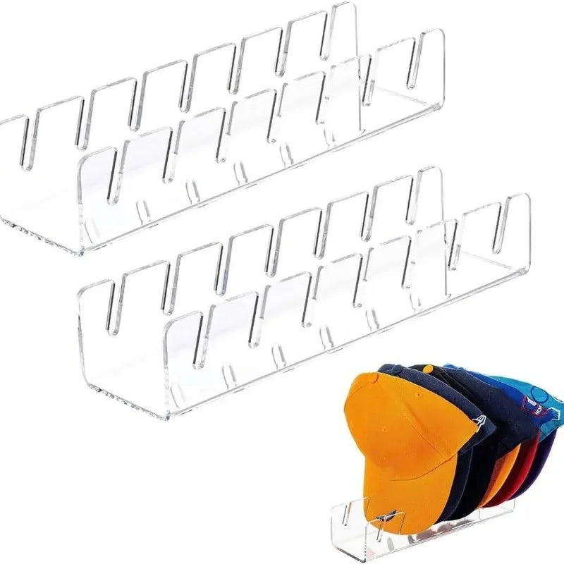 Clear acrylic hat storage rack designed for closet organization and display