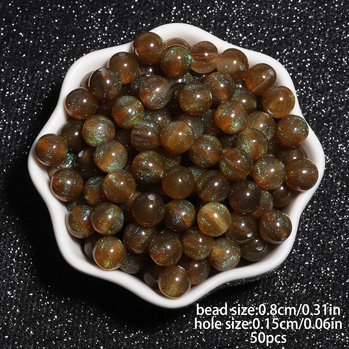 8mm Multicolor Glitter Resin Beads - 50 Pack for Jewelry Making