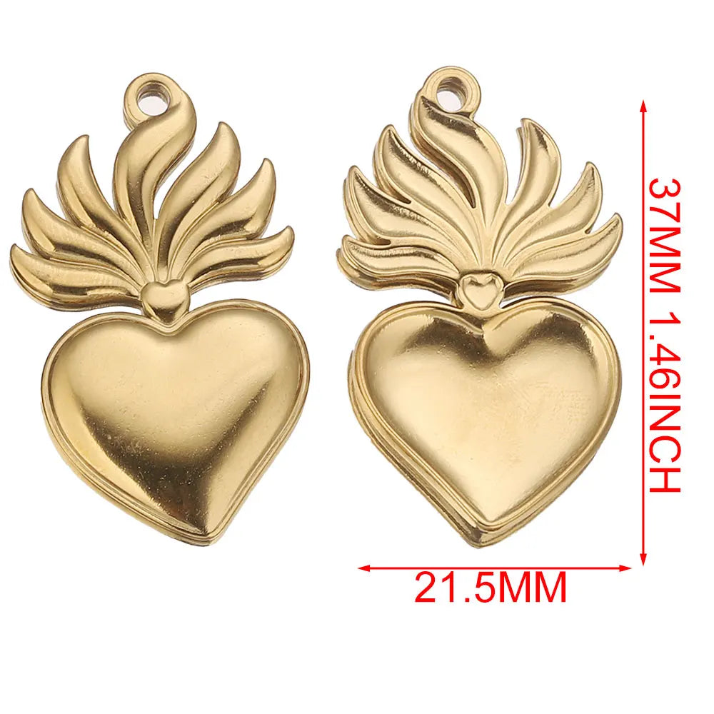Gold Sacred Heart Charms for Jewelry Making