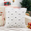 White plush pumpkin ghost pillow cover with black eyes and features for Halloween decor