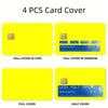 Four pieces of reusable card cover stickers shown in various styles including full and half covers