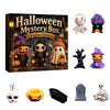 Halloween Mystery Box featuring nine spooky resin figurines and a themed box.