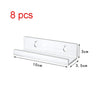 Eight clear acrylic floating record shelves with hanging hooks.