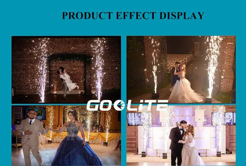 Product effect display showing various firework displays and spark effects.