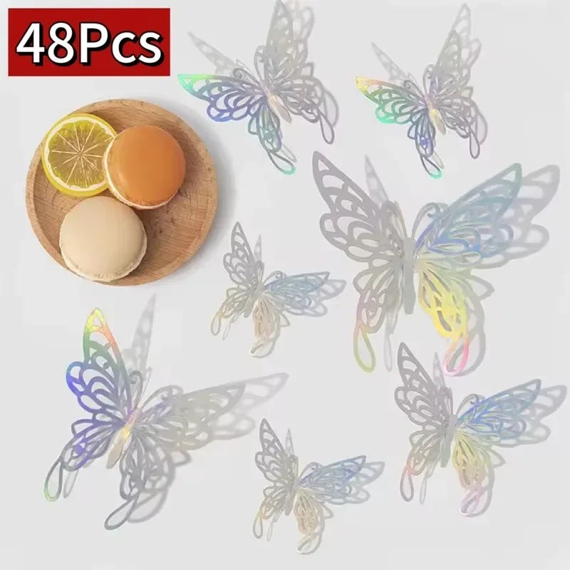 48 pieces of decorative 3D butterfly wall stickers for home decor with natural-colored butterflies