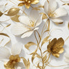 Patrón de hojas florales doradas y blancas en fondo blanco para arte de pared