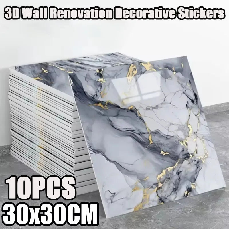 3D Marble Effect Peel-and-Stick Tile Stickers (Set of 10)