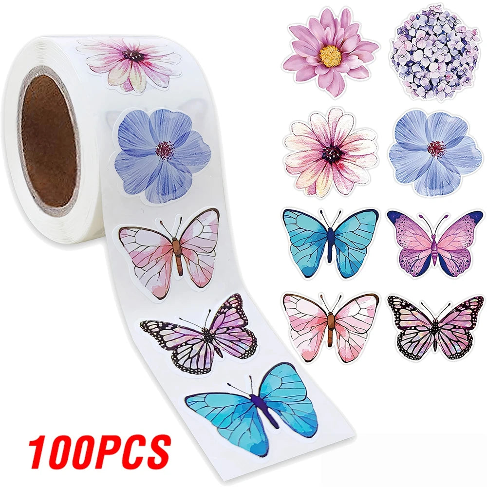 Rouleau de décalcomanies colorées de papillons et de fleurs pour loisirs créatifs et décoration
