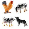 A set of mini farm animal figurines featuring a chicken and two horses.