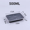A black plastic food storage container with a lid is shown, measuring 17cm long and 8.8cm high.