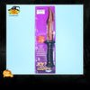 A purple box containing a realistic bloody knife Halloween prop with a black handle and a pumpkin graphic.