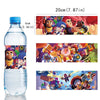A clear plastic bottle filled with water and a colorful acrylic cake topper featuring characters from Teenage Mutant Ninja Tu