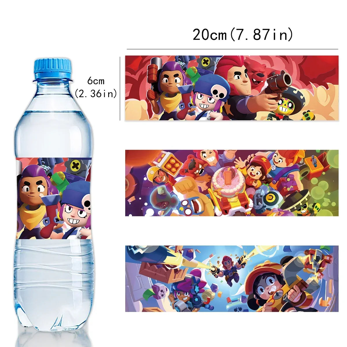A clear plastic bottle filled with water and a colorful acrylic cake topper featuring characters from Teenage Mutant Ninja Tu