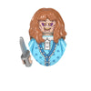 A building block figure of a horror movie icon with orange hair, yellow eyes, and a knife accessory.