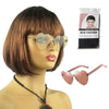 A short bob wig with light-up features is displayed next to its packaging and a pair of sunglasses.
