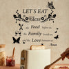 Elegant letter print wall decals featuring a blessing message and food elements on a beige background.