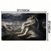 A realistic depiction of a silver-furred werewolf howling at the moon in a dark, stormy landscape.