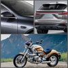 A composite image showing a silver car with an emblem, a gray SUV rear view, and a motorcycle.