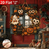 Vintage Halloween wooden wreath featuring black cats, pumpkins, and autumn foliage for door or wall decoration
