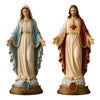 A religious figurine set depicting the Blessed Mother and Jesus Heart with draped robes.