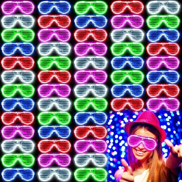 A grid of various LED light-up glow glasses in different colors and styles.
