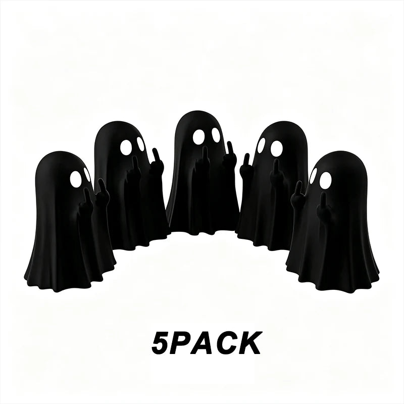 A black ghost figurine set of five figures with playful poses.