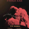 Album cover art for French Exit featuring a close-up of a woman's face in red light.