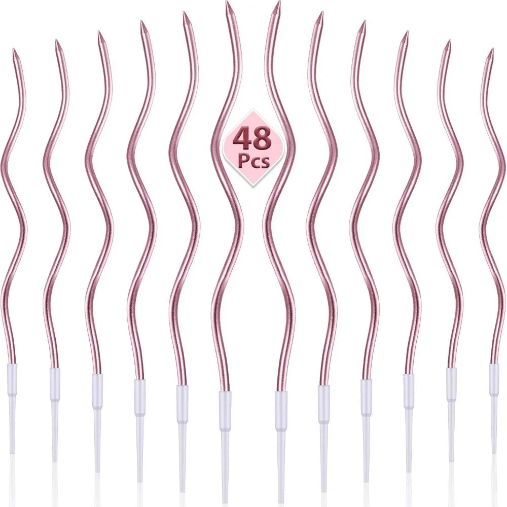 A set of 48 pink rainbow birthday candles shown vertically.