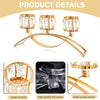 A gold crystal candelabra featuring three arms and a curved metal base.