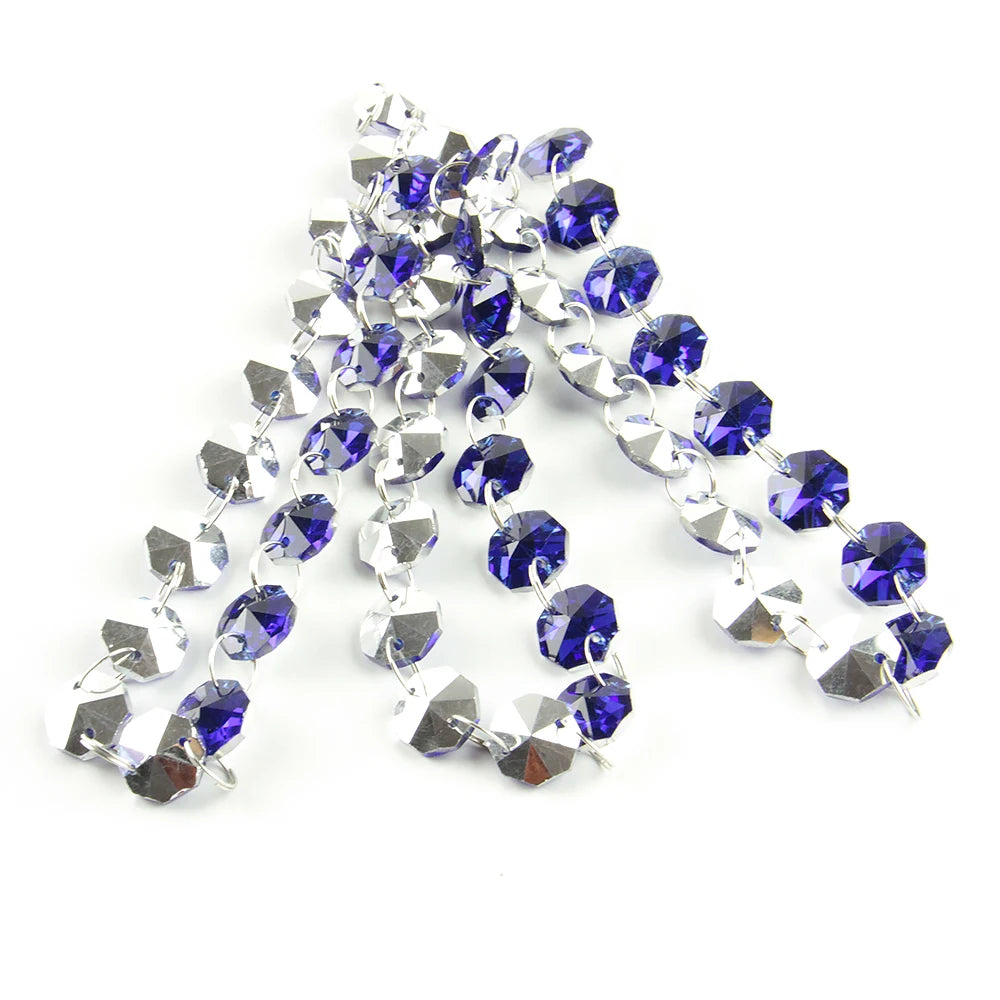 Silver and deep blue crystal glass octagon bead curtain strands for home decor