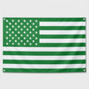 A green and white striped flag design featuring a stars and stripes pattern.