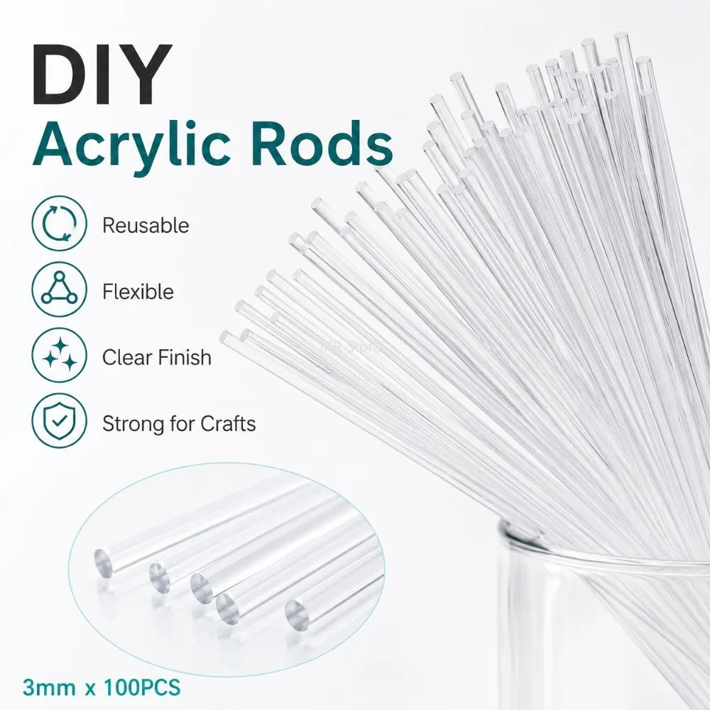 A bundle of clear acrylic rods used for crafts and cake toppers, showing their flexible and strong nature.