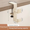 A white, fixed-style desk hook designed to hold backpacks and bags.
