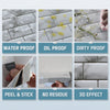 A set of self-adhesive heat resistant wall tiles demonstrating water proof, oil proof, and dirty proof features.