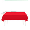 A red tablecloth is displayed on a table, measuring 274cm/107.87inch.