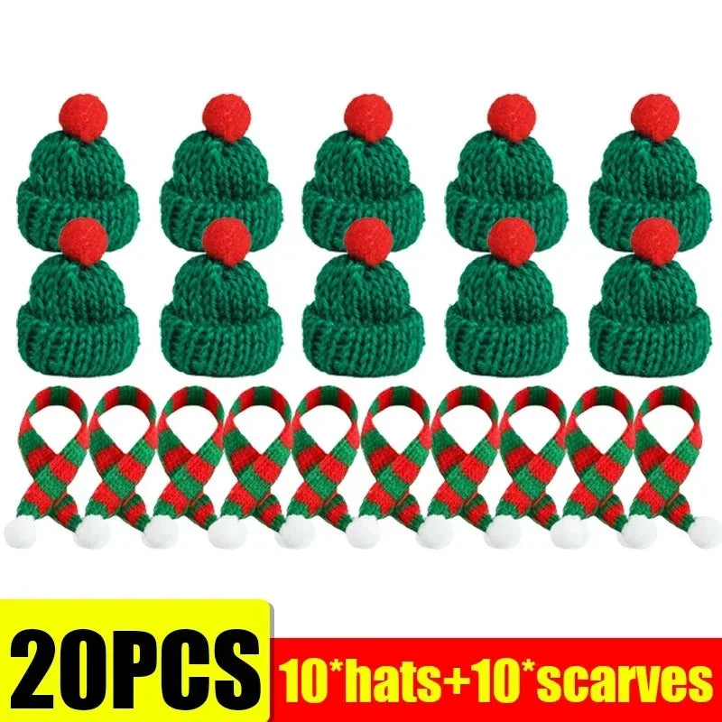 Festive Mini Santa Hat & Scarf Wine Bottle Topper Set