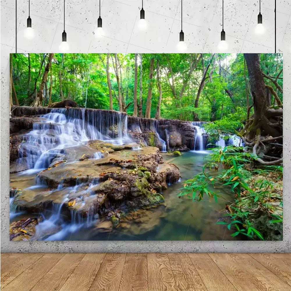 Forest Waterfall Wonderland Photography Backdrop