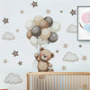 Décalcomanies murales d'ours en peluche adorables avec ballons et étoiles sur fond gris clair