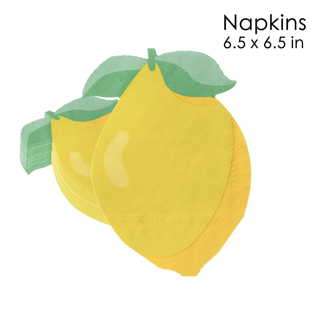 Yellow lemon-shaped disposable cocktail napkins shown in a natural light.