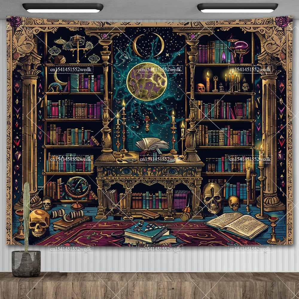 Enchanted Library Staircase Tapestry Wall Hanging