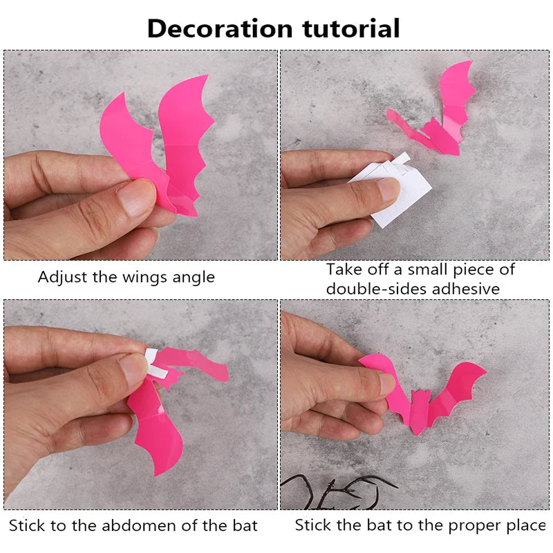 Tutorial mostrando cómo ajustar, quitar y pegar calcomanías de ventanas rosas en una superficie.