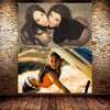 A collage of two photos featuring Megan Fox, one close-up and one full body shot, displayed on a rustic brick wall.