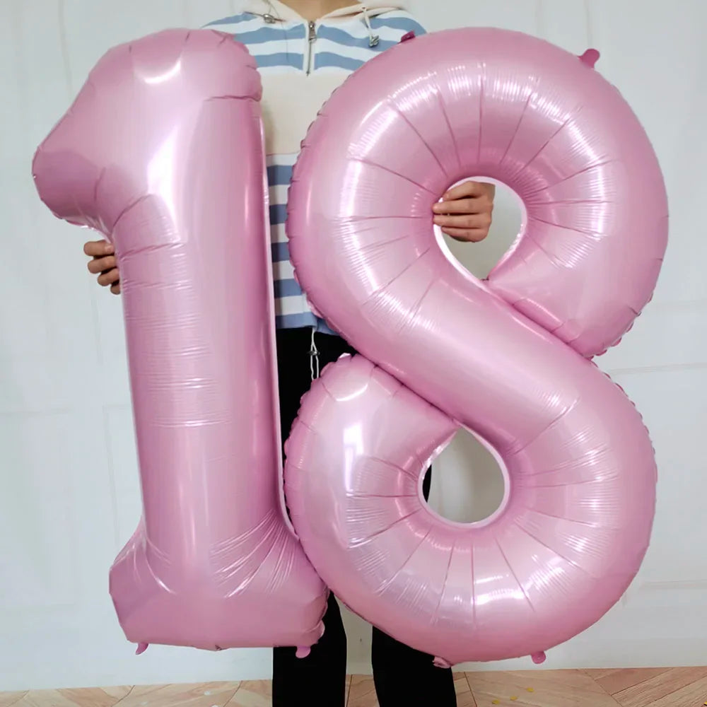 Pastel Pink Foil Number Balloons (0-9) for Birthday Party Decorations