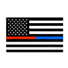 A black flag featuring white stars and horizontal black and white stripes, with a red and blue stripe near the top.