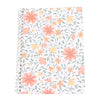 A spiral-bound reusable sticker collecting album featuring a floral pattern of pink, orange, and yellow flowers on a white ba