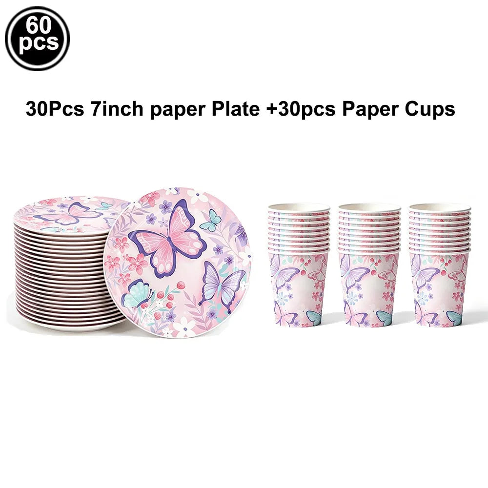Butterfly Party Supplies Disposable Tableware Set for Birthday & Baby Shower