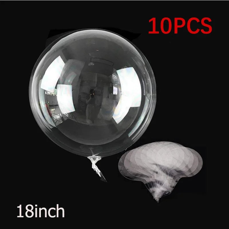 A set of 10 clear bubble balloons, 18 inches in size, displayed against a black background.