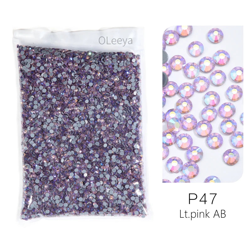 Bag of P47 light pink AB glass rhinestones crystals mixed sizes