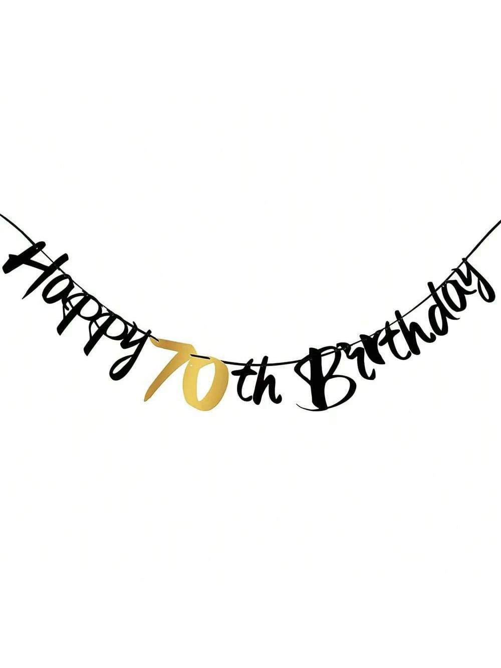 Elegant black and gold glitter banner spelling out Happy 70th Birthday