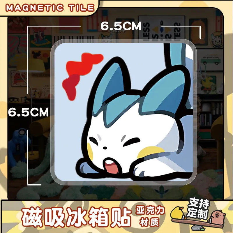 A cute white cat character design for a magnetic tile or fridge magnet.